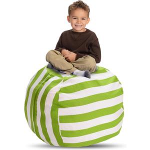 Creative QT Easy Clean Beanbag Cover - Large, Green/White Striped - Beanbag Toy Storage & Stuffed Animal Storage - Giant Bean Bag Chair for Toddlers & Kids