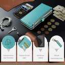 XcaseBar compatible with Samsung Galaxy S25 Ultra Wallet case with Zipper Credit Card HolderRFID BlockingFlip Folio Book PU Leather Phone case Shockproof Cover Women Men for S25Ultra case Blue Green