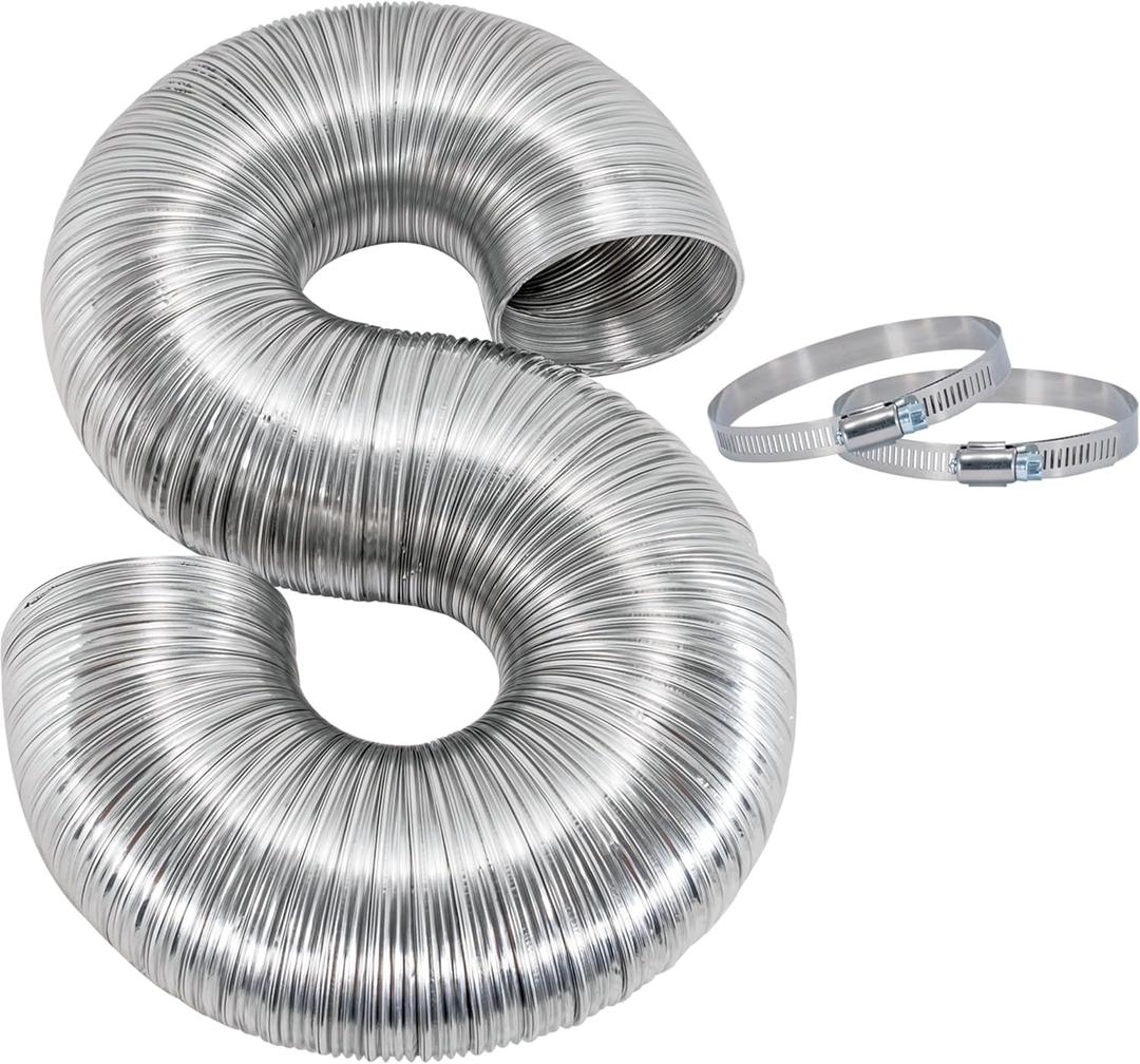 Eastman 8 Foot ArmorFlex Dryer Vent, Flexible Aluminum Duct with Clamps, Semi-Rigid, 69028