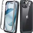 Diaclara Designed for iPhone 15 Case, Full Body Rugged Case with Built-in Touch Sensitive Anti-Scratch Screen Protector, with Camera Lens Protector for iPhone 15 6.1" (Black and Clear)