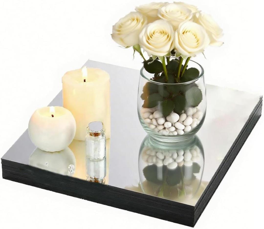 12 Pack Square Mirror Centerpieces for Tables Decorations, 12" Acrylic Square Mirror Tray Candle Plate 2mm Thickness Mirror Centerpiece Table Decorations for Wedding Decorations Party, Wall Decor
