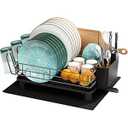 MAJALiS Kitchen Dish Drying Rack, Large Dish Drainers for Kitchen Counter, Rust-Proof Dish Strainer Rack with Utensil Holder and Dryer Mat (Black - One Tier)