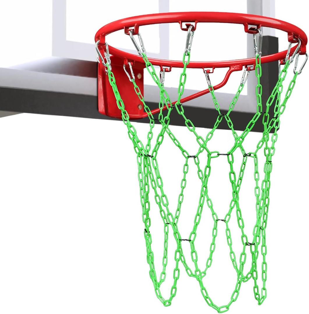 Basketball Net Heavy Duty Replacement,Carbon Steel Chain Basketball net, Anti-Rust Use Indoor Outdoor Standard 12 Loops Hoop (Green)