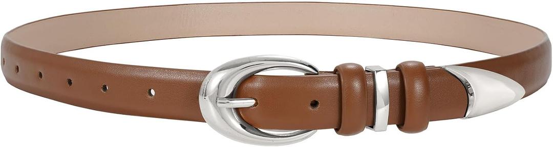 TRIWORKS Women Leather Belt for Jeans Pants Fashion Ladies Skinny Faux Leather Dress belt with Gold Buckle