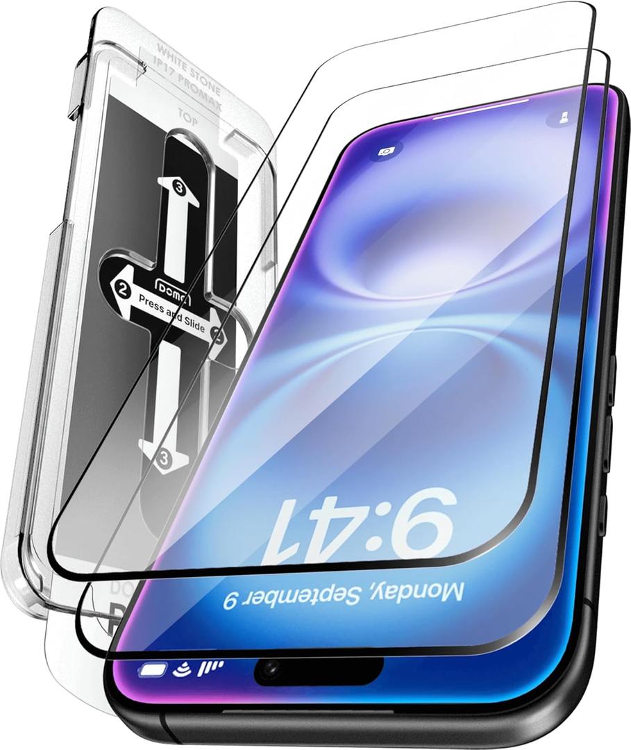 DOME GLASS Whitestone 2PACK EZ GLASS AR for iPhone 17 Series [Super Anti-Reflection], Full Coverage [Easy Install] Tempered Glass Screen Protector [2pack] (iPhone 17 ProMax)