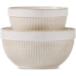 TEAKISS Ceramic Large Glazed White Stripe Mixing Bowls for Kitchen, Set of 1 Big Serving Bowls for Cooking, Popcorn, Salad, Soup, Baking, Dough Bread Making Bowl, 8 inch 1 Pack