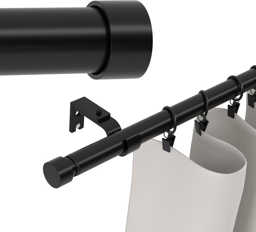 180 inch Curtain Rods, Extra Long Curtain Rod for Windows 120-180 inch, 1 inch Heavy Duty Drapery Rod for Outdoor Patio, Living Room, Bedroom, Modern Black Adjustable Curtain Rods 10-15ft