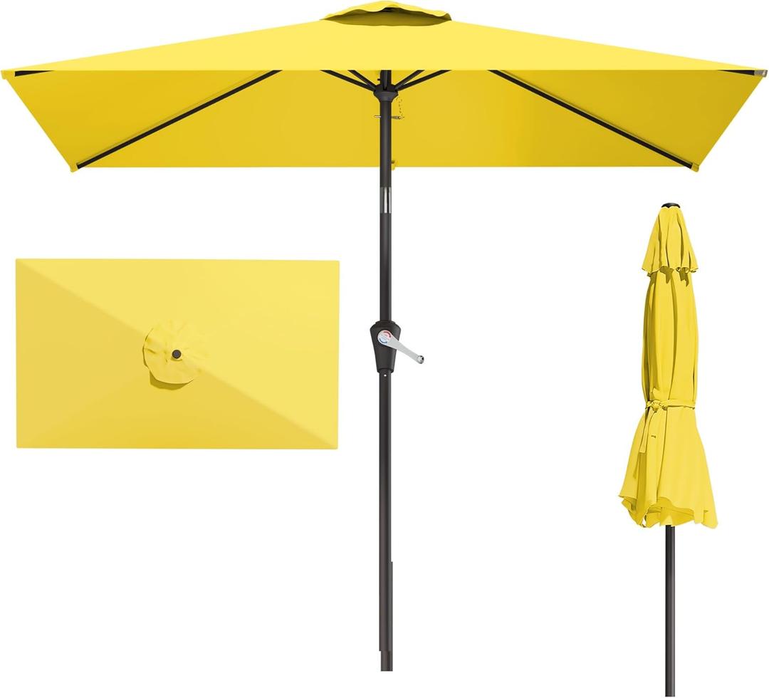 6.5' x 10' Rectangular Patio Umbrellas for Outdoor, Outdoor Table Umbrella, Large Outdoor Patio Umbrellas with 6 Sturdy Ribs for Market, Garden, Pool (Yellow)