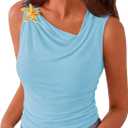 Cicy Bell Womens Going Out Summer Tank Tops Cowl Neck Shirt 2026 Sleeveless Casual Cute Beach Vacation Outfits with Starfish (Blue, M)