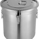 8.7Gal Stainless Steel Canister with Airtight Lid 40-50Lbs Flour Storage Containers for Kitchen Metal Rice Bucket Coffee Canister Dog Food Container Milk Can w/Handles & Sealing Buckles (33L)