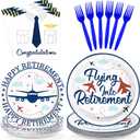 96Pcs Flying into Retirement Party Decorations Pilot Happy Retirement Plates and Napkins Sets Blue Airplane Retired Pilot Decoration for Men Airplane Congratulations Retired Party Supplies Serves 24