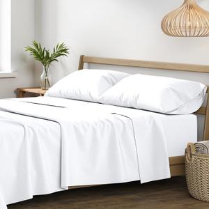 XOOX Linen 100% Egyptian Cotton Sheets King Size Bed Set - 4 PC 1200 Luxury High Thread Count White Egyptian Cotton King Sheet Set, Silky Soft, Cooling, Sateen Weave, 17" Deep Pocket Bedsheet