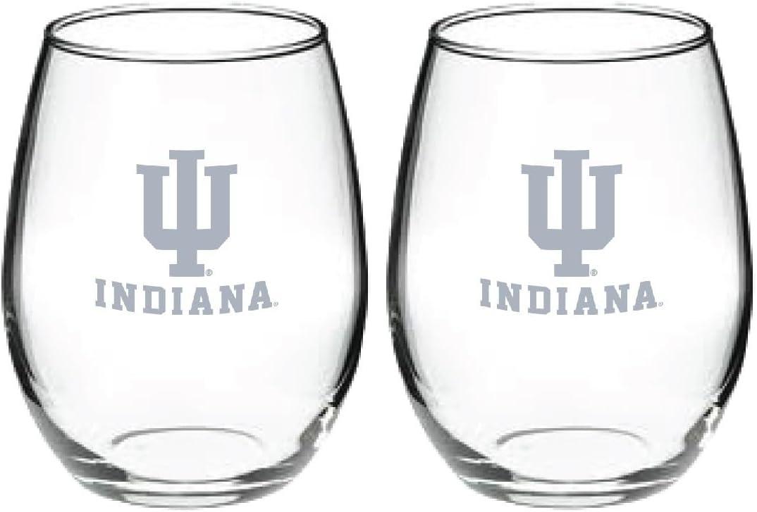 Satin Frost Logo Wine or Beverage Glass Set of 2 (Indiana Hoosiers)