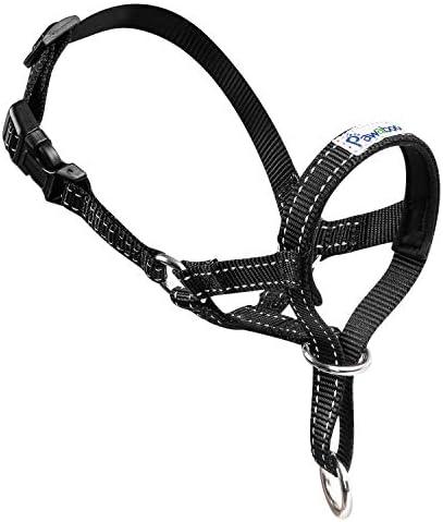 Pawaboo Dog Muzzle, Head Halter Collar for Dog, Pet Dogs Nylon Reflective Adjustable Loop Anti-Biting Barking Control Easy Fit Dogs StopsPulling Head Leash, Medium Size, Black