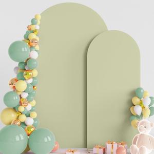 Wokceer Wedding Arch Backdrop Cover 7.2FT, 6FT Spandex Fitted Wedding Arch Stand Covers 2 Set Round Top Chiara Backdrop Stands Cover for Birthday Party Ceremony Banquet Decoration Sage Green