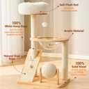 HITTITE Solid Wood Cat Tree Tower with Scratching Post, 37.8 Inches Tall Cat Towers with Scratching Board and Scratcher Ball, Modern Cat Tower With Space Capsule and Removable Top Bed for Indoor Cats.