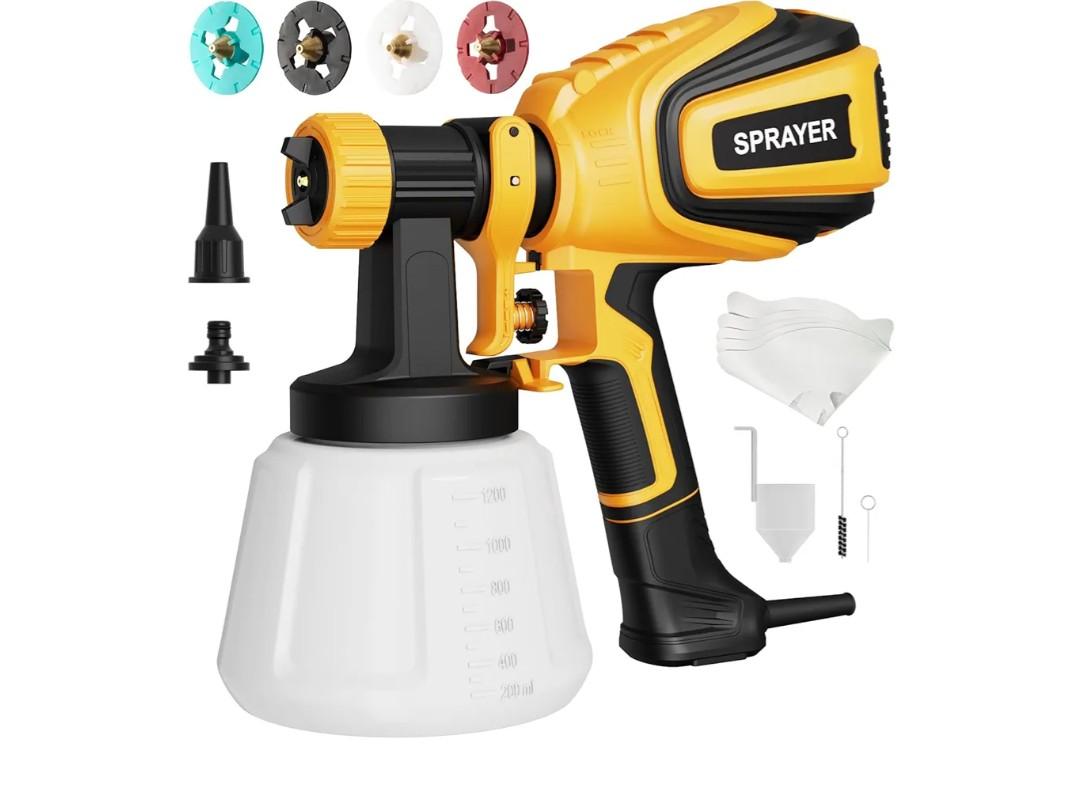 Paint Sprayer, 700W HVLP Spray Gun with Cleaning & Blowing Joints, 4 Nozzles and 3 Patterns, Easy to Clean, for Furniture, Cabinets, Fence, Walls, Door, Garden Chairs, VF803