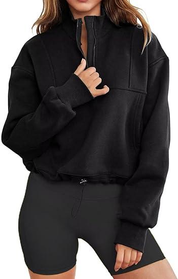 LEEDYA Womens Long Sleeve Half Zip Sweatshirts Oversized Casual Pullover Tops Fall Fashion Outfits 2025 Y2k Clothes (Medium, Dark Green)