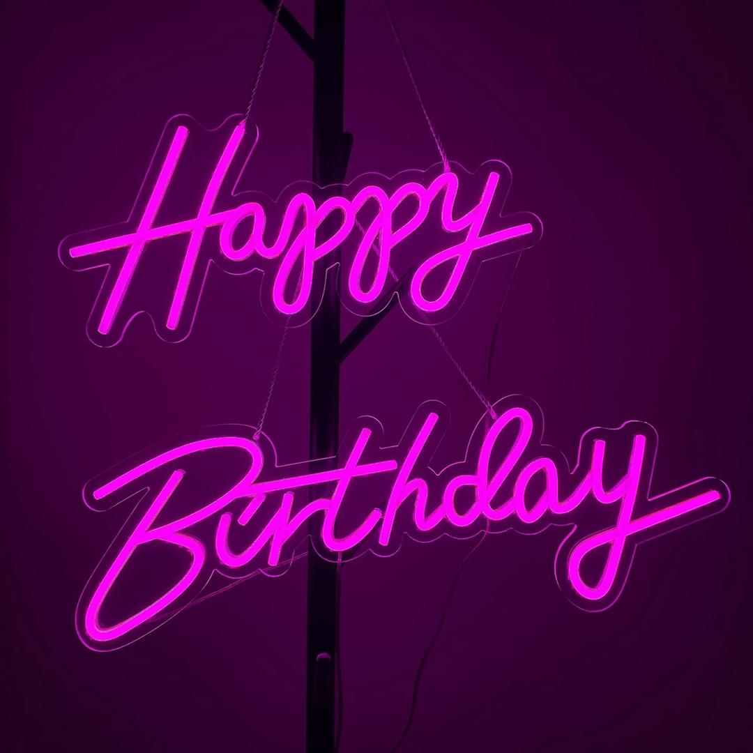 37x8 inch Happy Birthday Neon Sign Art Wall Lights for Beer Bar Club Bedroom Hotel Pub Cafe Wedding Birthday Party Gifts_Pink