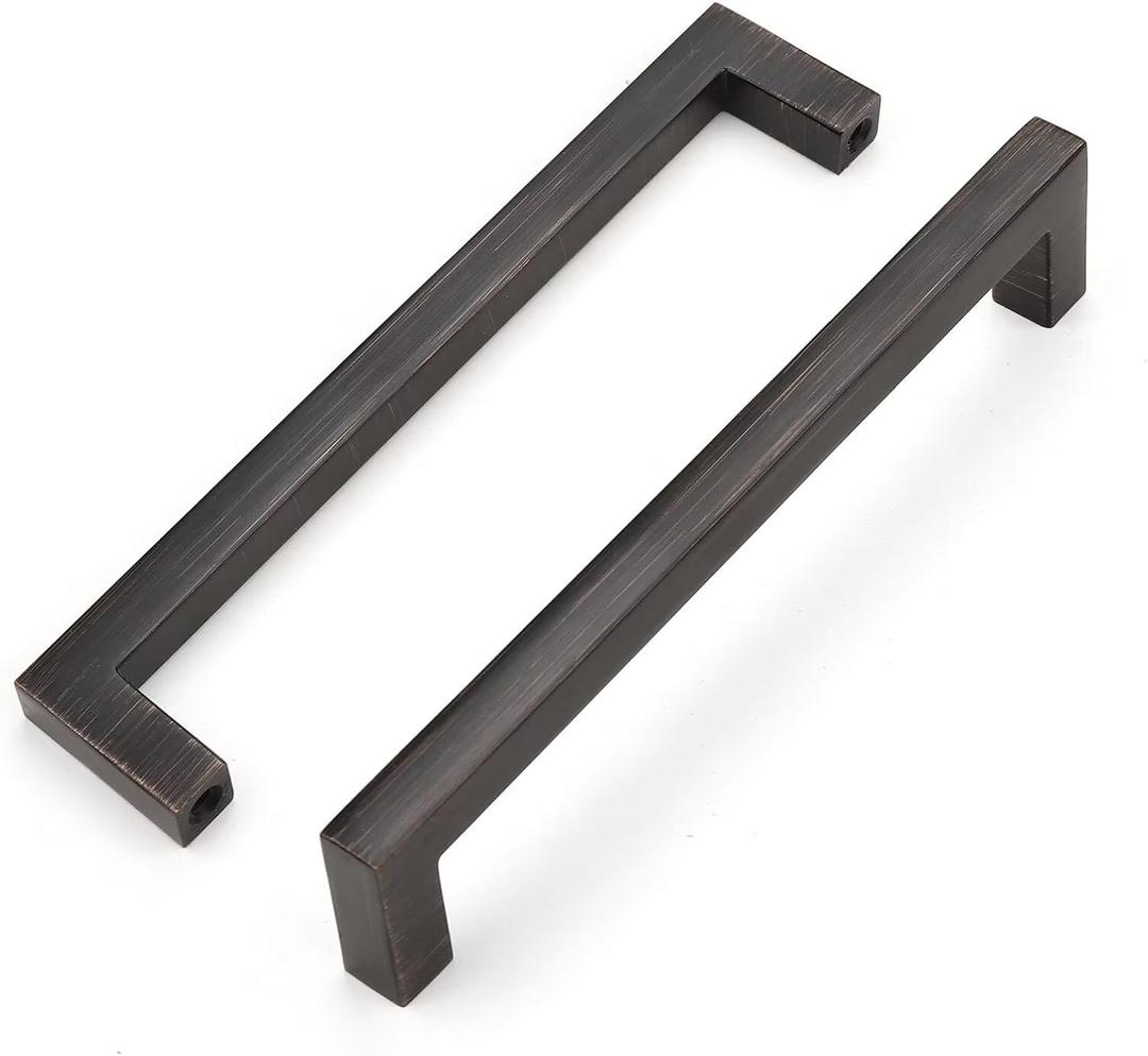 30 Pack 5 Inch Solid Cabinet Pulls, Oli Rubbed Bronze Dresser Drawer Handles, Suqare Bar Kitchen Cabinet Hardware, Zinc Alloy (5" (128mm)Hole Centers)