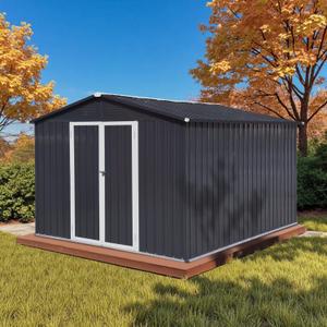 10' x 8' XL Outdoor Storage Shed, Sturdy Metal Building w/Lockable Doors for Garden, Backyard, Poolside and Lawn, Black