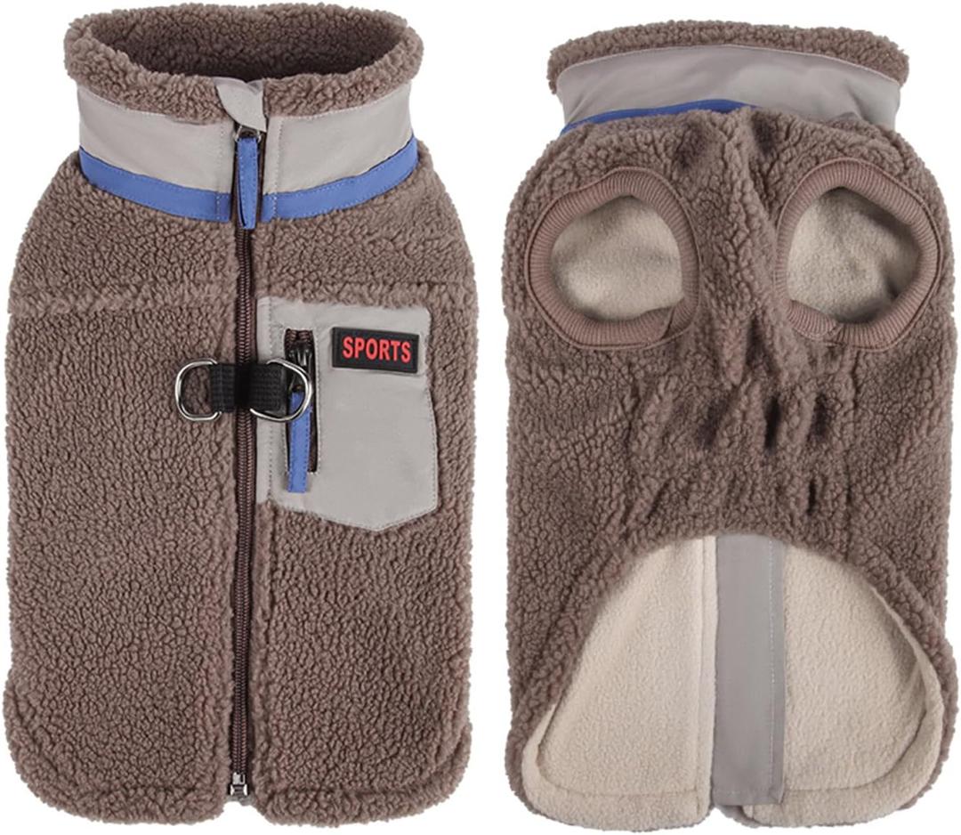FEimaX Dog Winter Coat Fleece Lined Dog Jacket with High Collar&Zipper, Snowsuit for Small to Medium Dogs, Windproof Puppy Cold Weather Coats with D-Ring Leash, Doggie Vest Pet Snow Vest（Coffee, XXL）