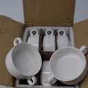 Foraineam Porcelain Bowls with Double Handles 10 Ounce White French Onion Soup Crocks Round Stackable Bowls for Soup, Cereal, Oatmeal, Set of 6