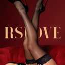 RSLOVE Women's Lace Top Thigh High Sheer Stockings Antiskid Silicone Ultra Shimmery Pantyhose (Black)