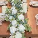 Artificial Eucalyptus Vine Fake Rose Flowers Gypsophila Garland Wedding Party Wall Hanging Garland Home Garden Decoration Green Plants