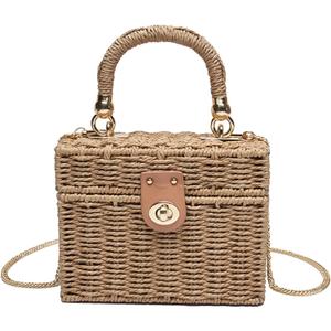 Summer Straw Purse Beach Shoulder Bags for Women Cute Wicker Woven Basket Tote Box Purse Vacation Handbag