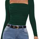 2 x Amoretu Women's Long Sleeve Tops Square Neck Shirts Sexy Ruched Slim Fit Going Out T-Shirts (M)