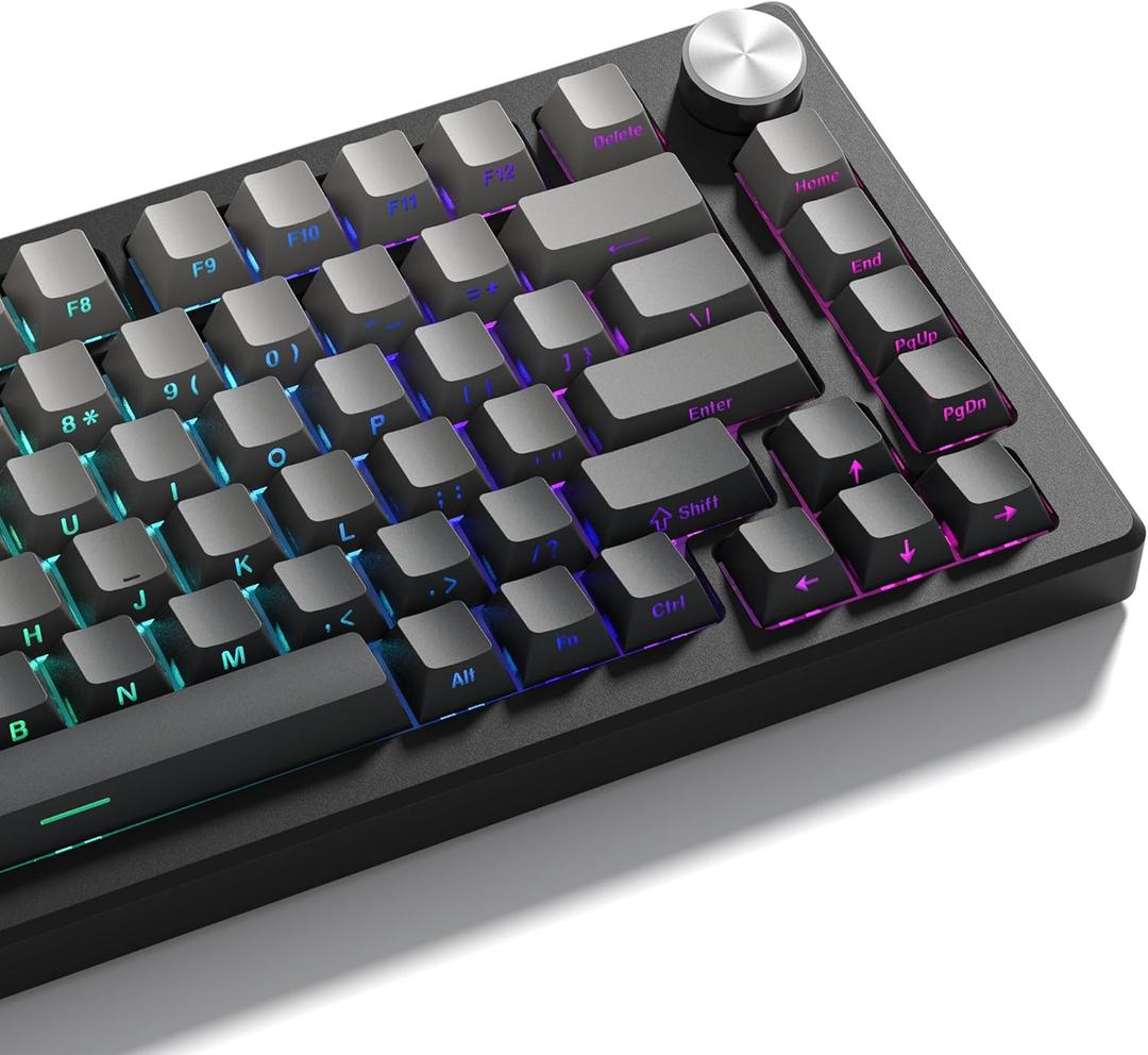 dagaladoo Grey black keycap set 136 key gradient double shot PBT keycaps 75% 100% Shine Through custom keycap cherry profile,Side printed keyboard keycaps Compatible with US Layout Mechanical Keyboard