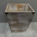 Rustic Whitewashed Torched Wood Square Waste Basket Recycle Bin Trash Can Decorative Metal Brackets Whitewashed Wooden Garbage Container Ash Holder Bedroom Living Room Home Office