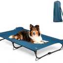 CANINE CANYON Folding Raised Dog Cot, Large Outdoor Elevated Dog Bed, Cooling Chew Proof Pet Cots Bed, Portable, Heavy Duty Up to 160 lbs, Pet Cot for Camping, Home, Dark Blue, 43"x27"x7"