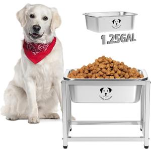 1.25 Gallon Elevated Large Dog Water Bowl, 10.23" Raised Stainless Steel Bowl for Medium Large Breed, Elevated Dog Water Bowl with Full Metal Stand, Easy to Clean and Assemble for Indoor Outdoor