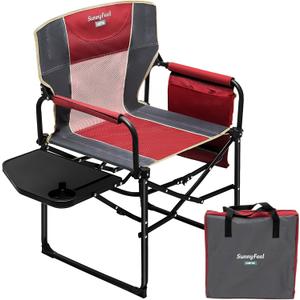 SUNNYFEEL Oversized Camping Directors Chair, Portable Folding Lawn Chairs for Adults Heavy Duty with Side Table,Pocket for Beach, Fishing,Picnic,Concert,Tailgating, Outdoor Foldable Camp Chair (1 PC, Red)