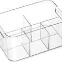 2 Pack, 5-Compartment Clear Plastic Bin - Divided Art Supplies, Cosmetic Makeup Caddy Organizer - Multiuse Storage Container for Vanity, Bathroom, Kitchen, Office, Craft, Shower, Cleaning Items
