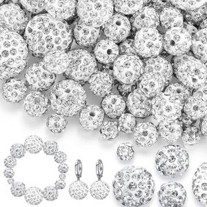 Remuuly 150 Pcs Rhinestones Beads for Jewelry Making, 16mm, 12mm, 10mm, 8mm, 6mm White Clay Beads Polymer Crystal Round Pave Disco Ball Diamond Clay for Necklace Earring Crafting