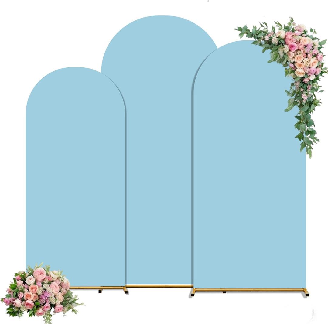 Set of 3 Wedding Arch Backdrop Cover,Round Top Spandex Fitted Arch Cover for Baby Party Birthday Banquet Shower (Blue, 6-6.6-7.2-FT)