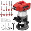 Router Tool with DW 20V Battery,Wood Router for 800W 30000 RPM5 Variable Speeds Fixed Base Cordless Router,15PCS 1/4" Router Bits(Battery Not Included)