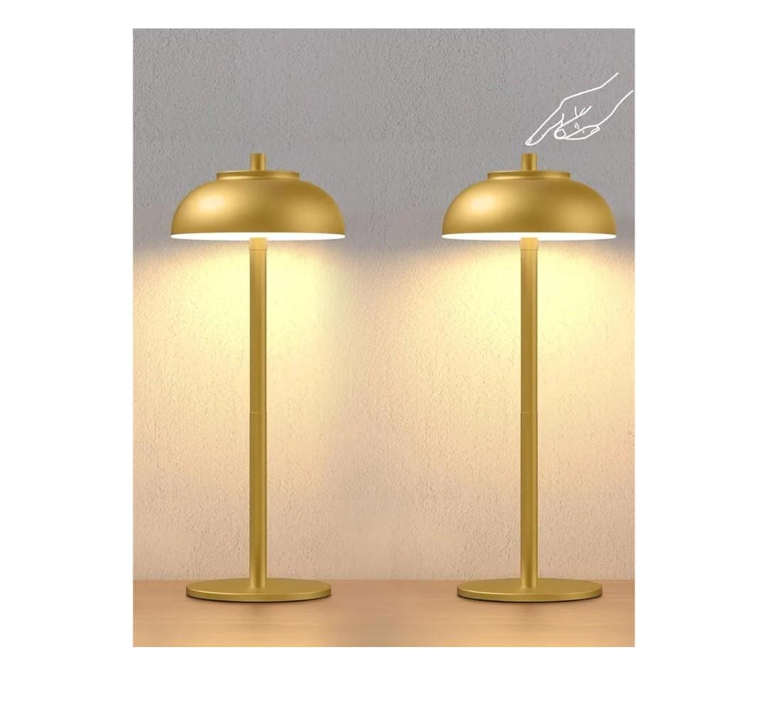 2 Pack Gold Led Cordless Table Lamps Rechargeable,Cordless Touch Lamp Battery Operated-Waterproof-for Outdoor Patio/Restaurants/Home/Dinner