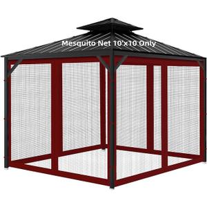 Gazebo Universal Replacement Mosquito Netting, Outdoor Mesh Netting Screen 4-Panel Sidewall with Zipper for Patio, Canopy, Garden and Backyard, Gray(Mosquito Net Only) (Red and Black, 10' x 10')