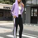Marvmys Women's 2 Piece Tracksuit Set Full Zip-Up Hoddie Sweatsuits Color Block Jogging Suits with Pockets (Purple)