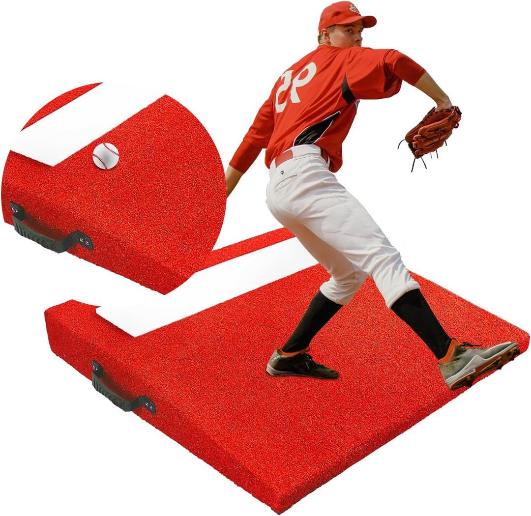 Portable Softball Baseball Pitching Mound 4" 30 x 30 x 4 Inch with Pitching Rubber Antifade Synthetic Turf for Indoor and Outdoor Baseball Pitching and Practice with Carry Handle