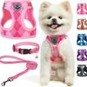 SCENEREAL Small Dog Harness and Leash Collar Set, Step in No Pull Soft Mesh Dog Harnesses for Dogs Puppy and Cats Outdoor Walking, No Chock Reflective Vest Harness, Pink Plaid XS (XS: Chest Girth: 13"-14.5")