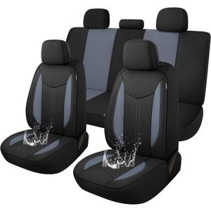CAROMOP Waterproof Car Seat Cover Full Seats, Neoprene Seat Covers for Cars,Split Bench Compatible Car Interior Covers, Universal Fit Most Car Sedan Truck SUV(Black/Gray)