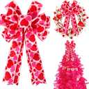 Valentine Tree Topper Bow with Heart Decorations, 11.4x19.6 Large Red Pink Valentines Wreath Bow Decor for Valentine's Day Wedding Holiday Party Wall Home Front Door Decorative (Multicolor)