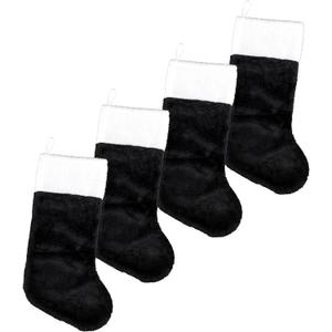 Iconikal 4-Pack Black 18-Inch Plush Fabric Christmas Stocking, Soft White Cuff, Holiday Decor Iconikal 4-Pack Black 18-Inch Plush Fabric Christmas Stocking, Soft White Cuff, Holiday Decor