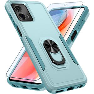 Janmitta Compatible with Moto G 5G 2023 Case with Screen Protector,Heavy Duty Shockproof Full Body Protective Cover Built in Rotatable Metal Ring Holder Kickstand,Mint Green