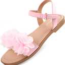 Wulubaba Flower Sandals for Girls Open Toe Toddler Dress Sandals | Buckle Strap, Summer Shoes, Flower Girl Wedding Party, Toddler Girl, Little Kid (Pink)